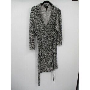 Laundry by Shelli Shegal Womens Dress 8 Black White Wrap Dress V Neck Stretch
